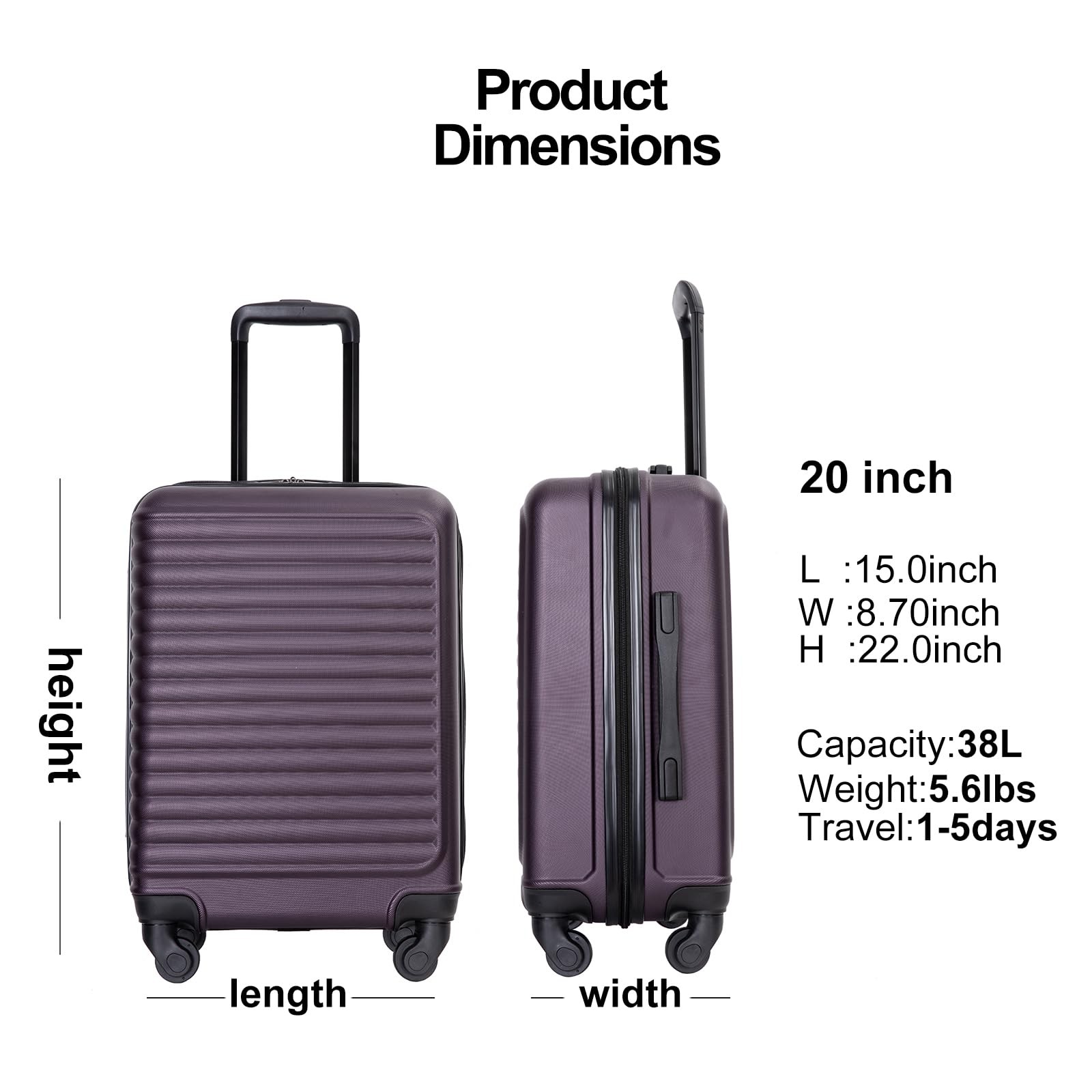 Travelhouse Hardside Luggage Lightweight Travel Suitcase Spinner Wheels Carry on