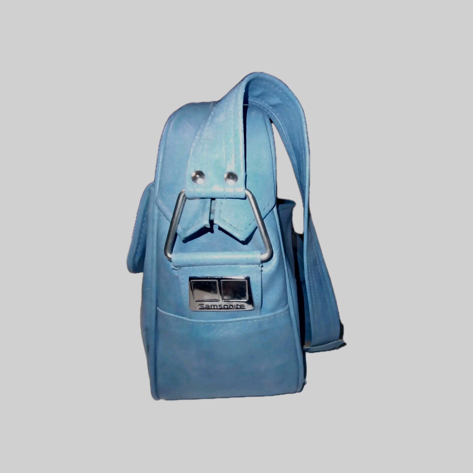 Vintage 1970s Samsonite Over Night Bag Silhouette Blue Faux Leather Carry On