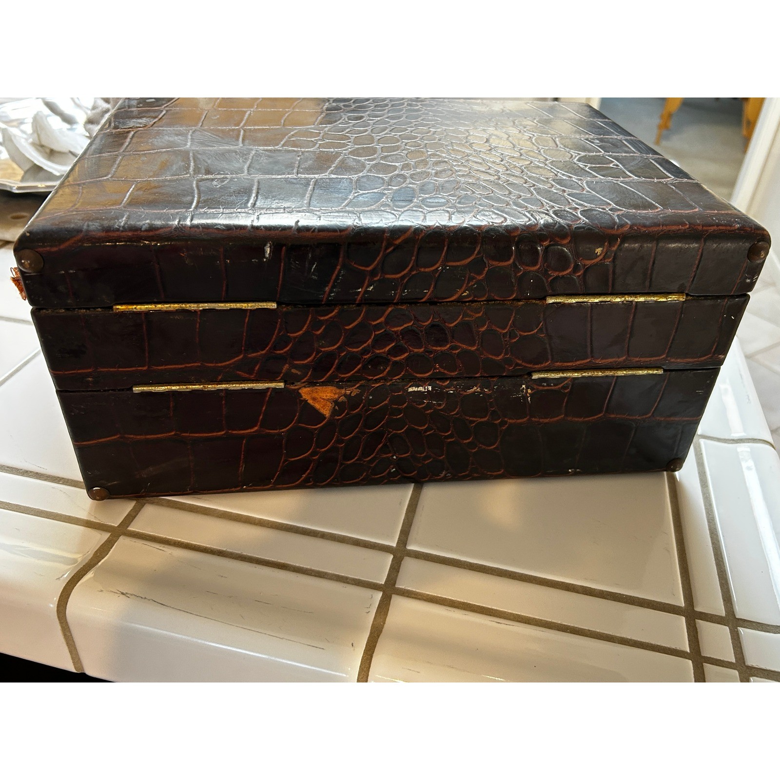 Vintage Embossed Leahter Gentlemen’s Travel Vanity Case, Fitted Interior