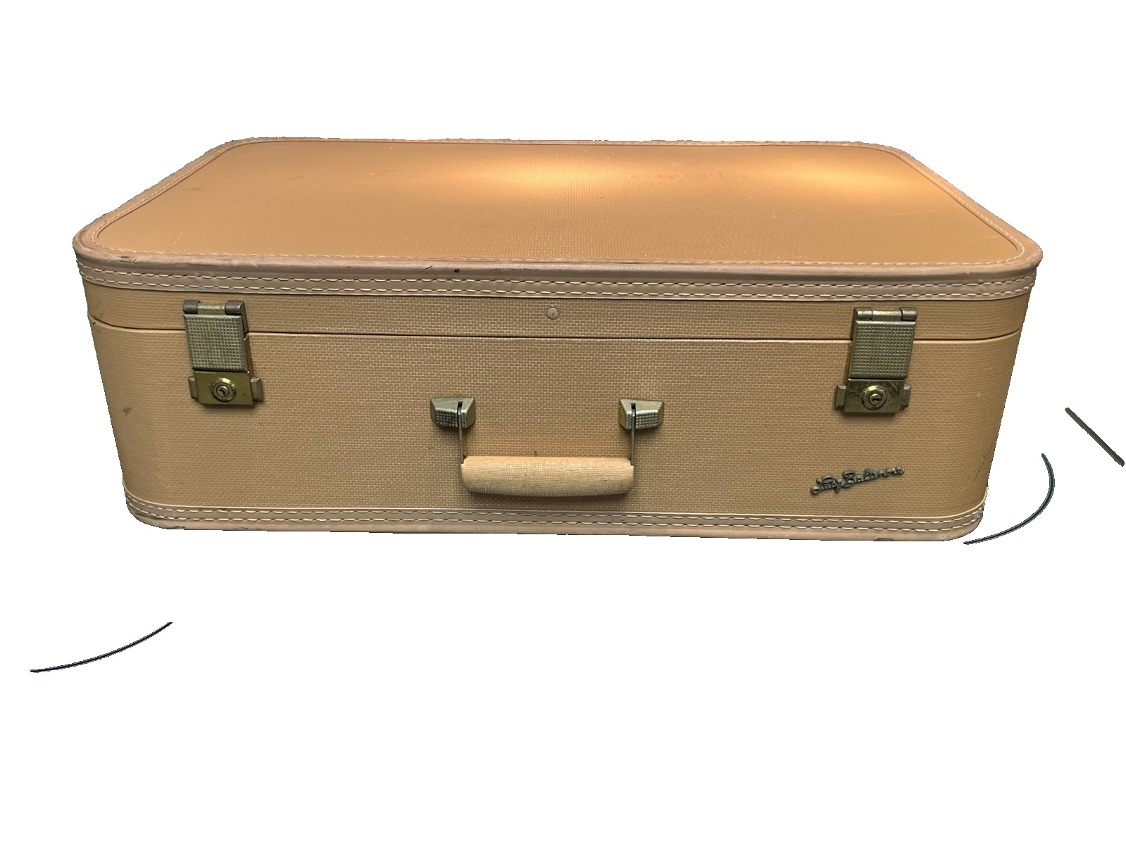 Vintage 1950s Lady Baltimore Beige 2 Pc Hard Luggage Suitcases