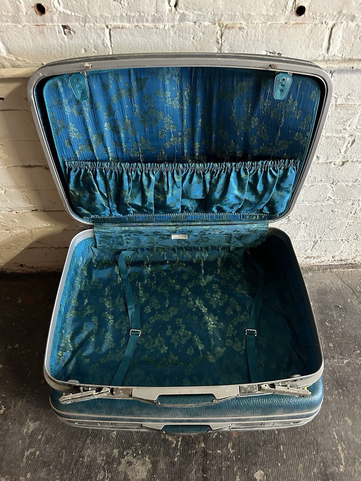 Vintage Teal Blue Green Suitcase Luggage Train Wardrobe Travel Overnight MCM MOD