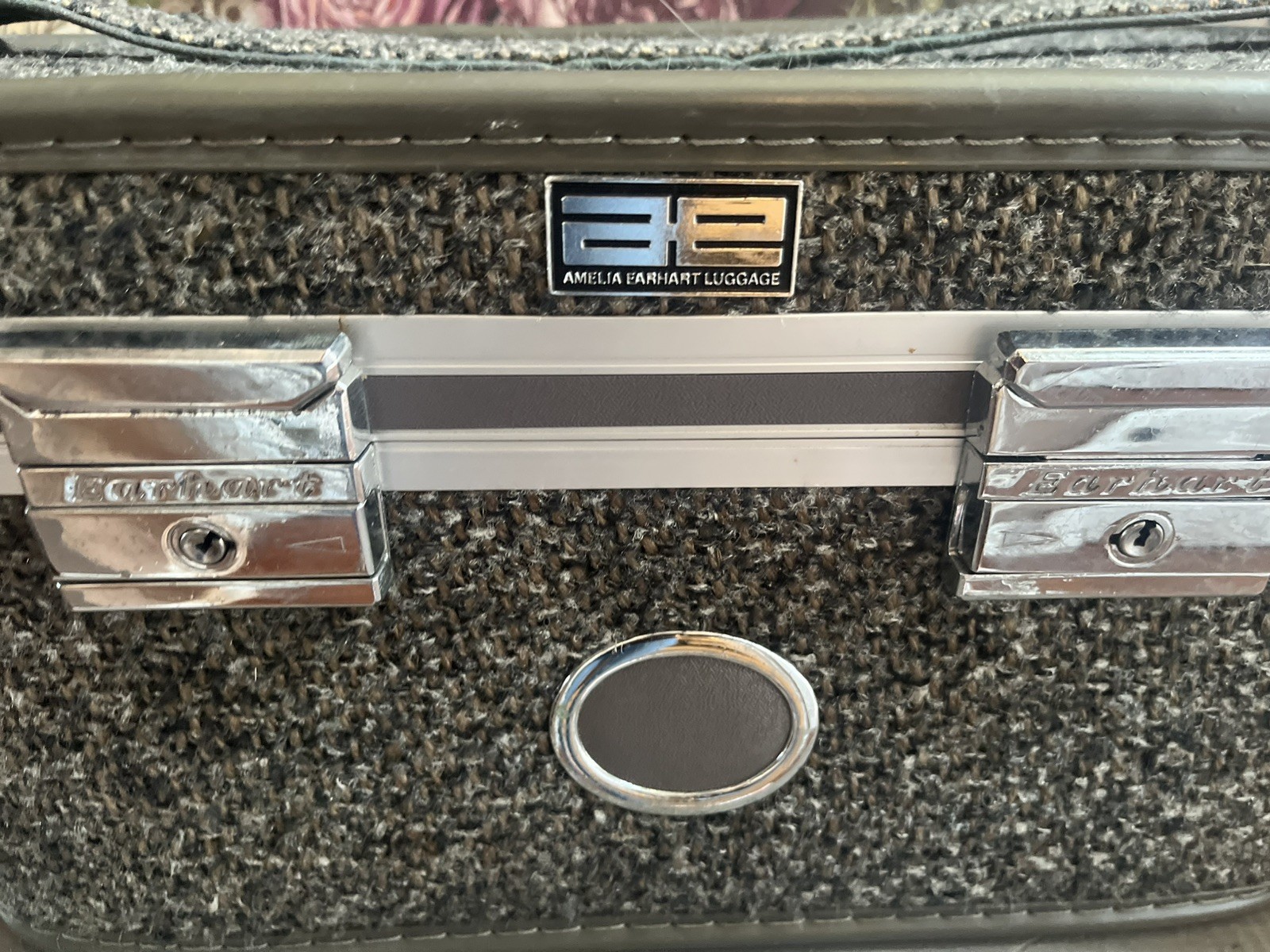 Amelia Earhart Vintage Luggage Make Up Train/Travel Case Grey/ Black Tweed