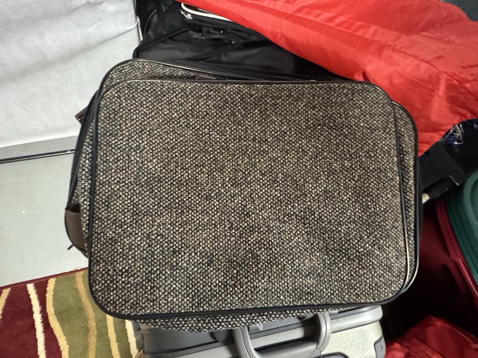 Vintage Tweed Travel Bag Brown Leather Trim Weekender Carry-On Classic Style