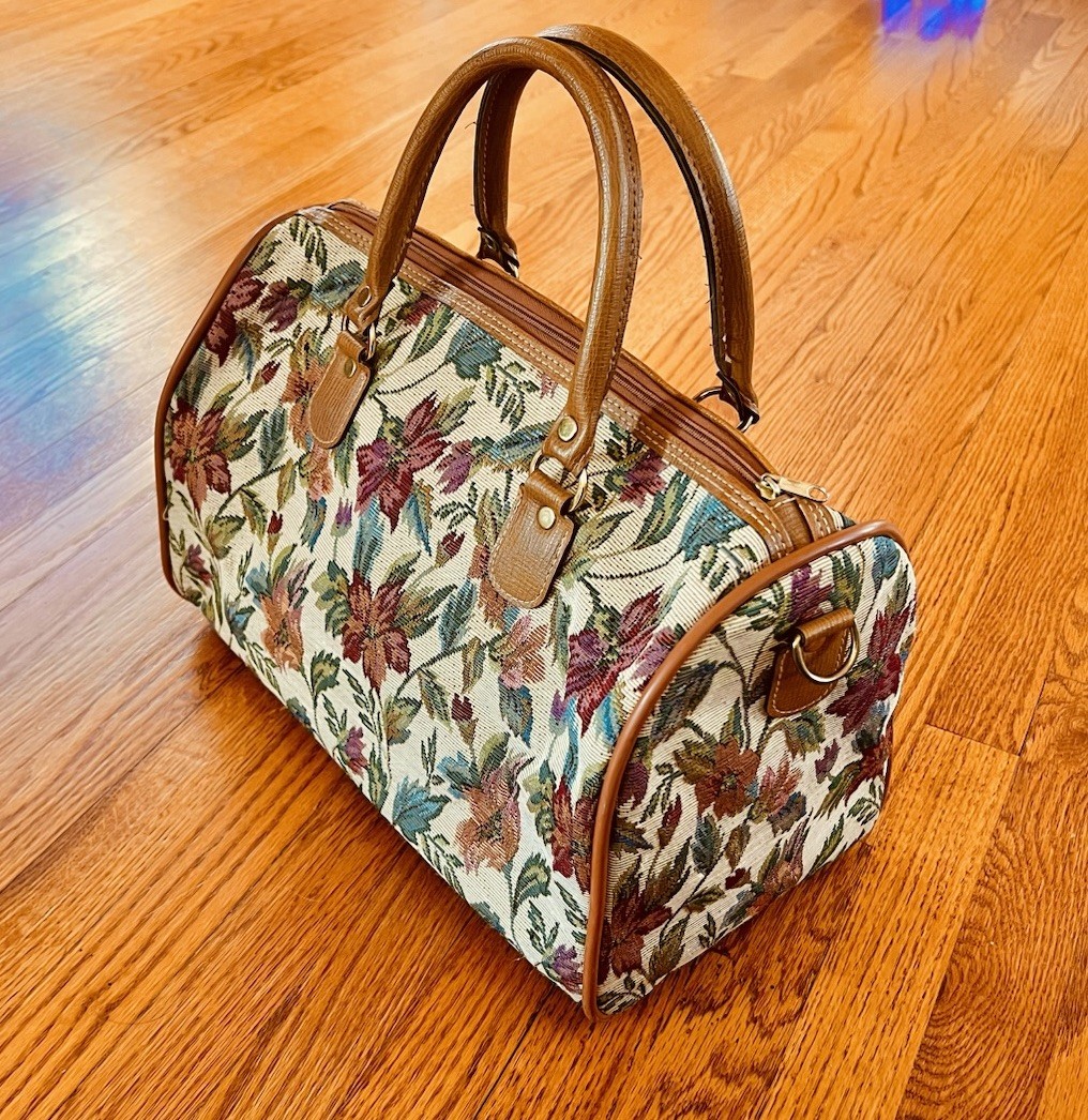 Vintage 1970s Palladio Italian Tapestry Floral Travel Bad Hand Sewn