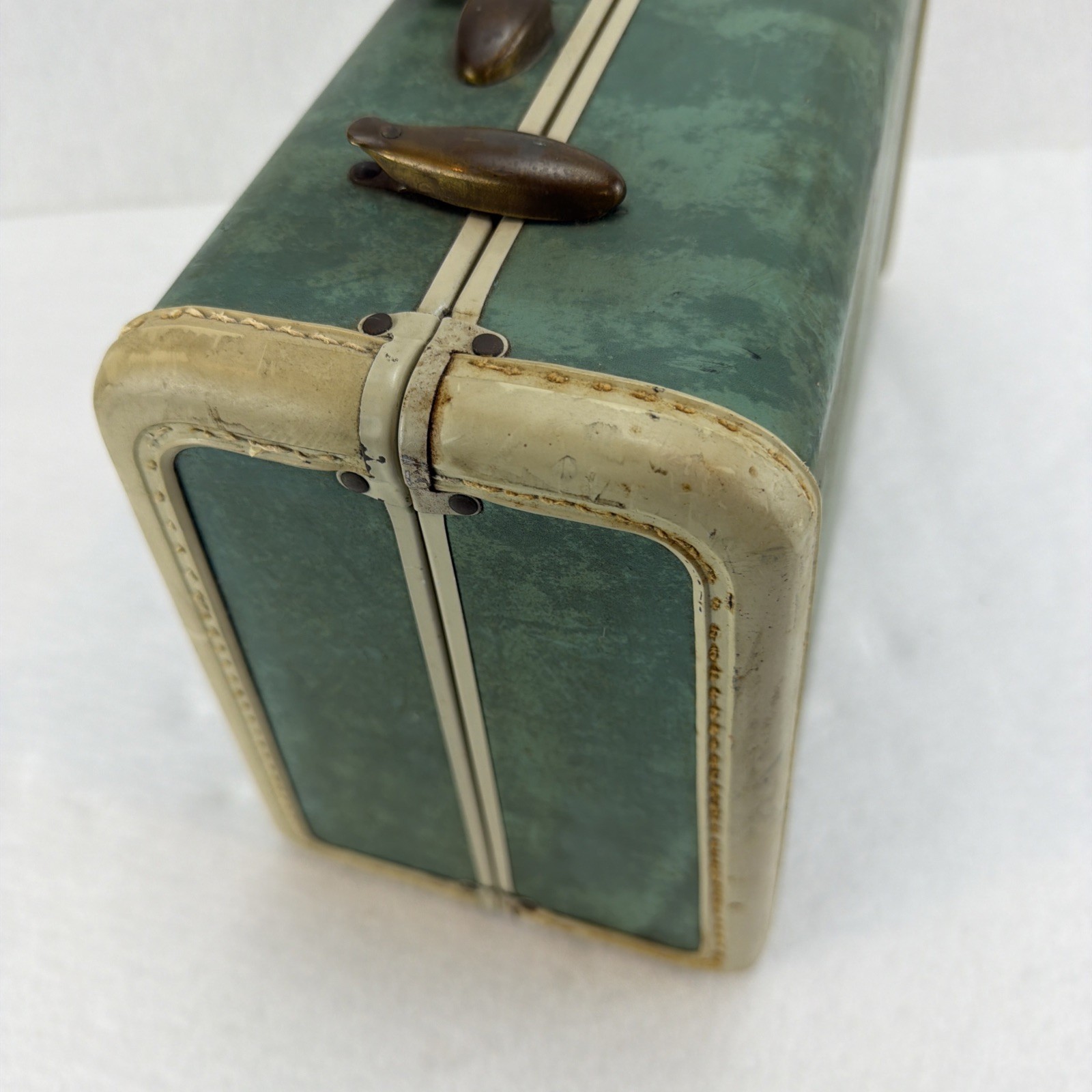 Vintage 1950s Samsonite Suitcase Bermuda Green Marbled 15” Schwayder With Key!