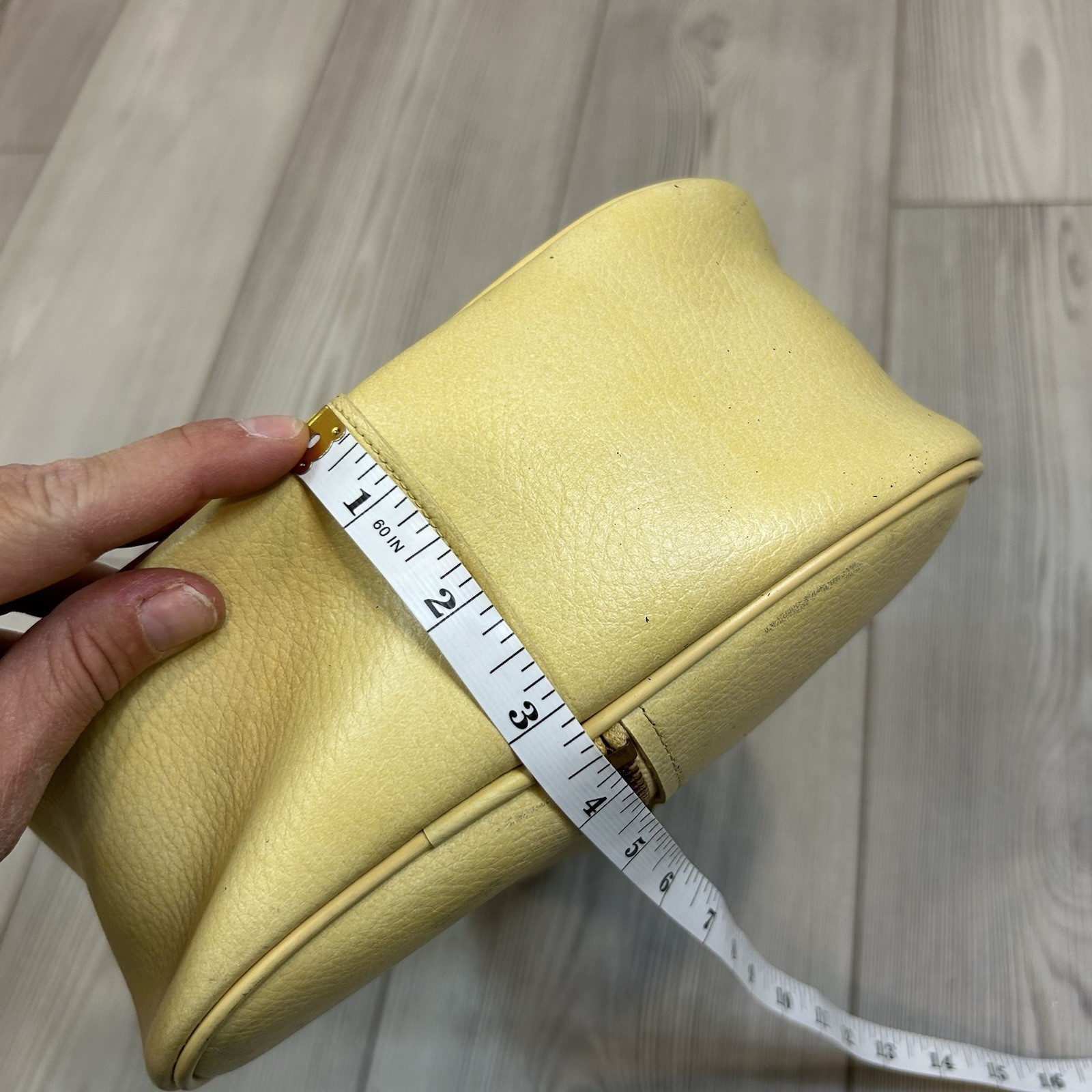 Vintage Vinyl Zipper Overnight Travel Suitcase Bag Butter Yellow Handle