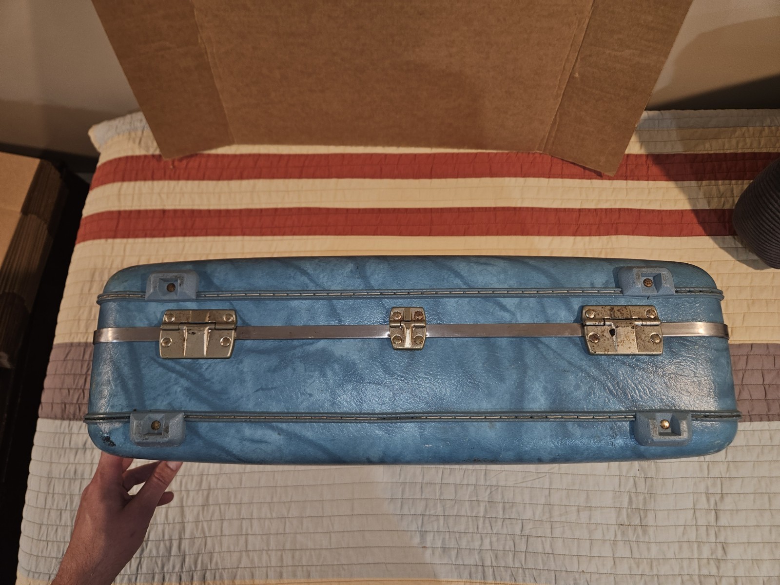 Vintage American Tourister marbled Turquoise Hard Suitcase with key 🔑