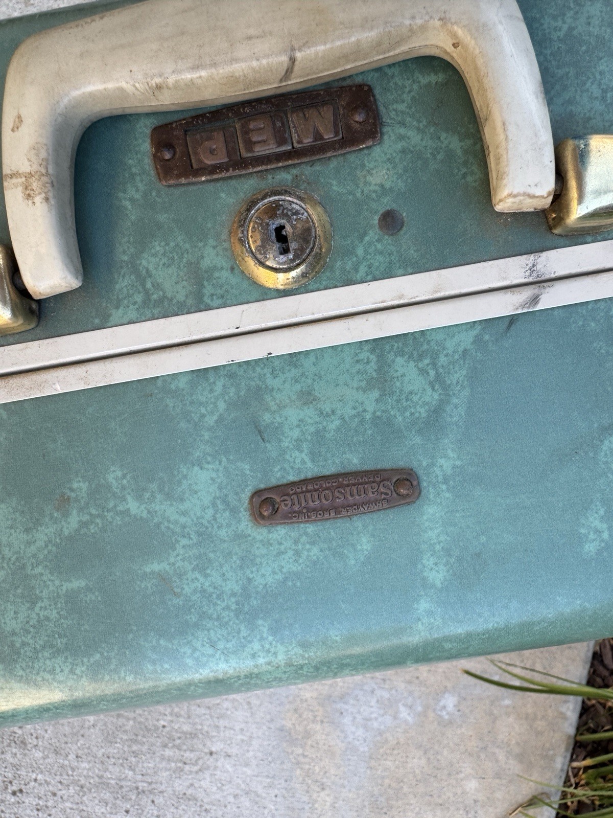 Vintage 1950s Samsonite Suitcase Bermuda Green Marbled 21″ Big Schwayder Luggage