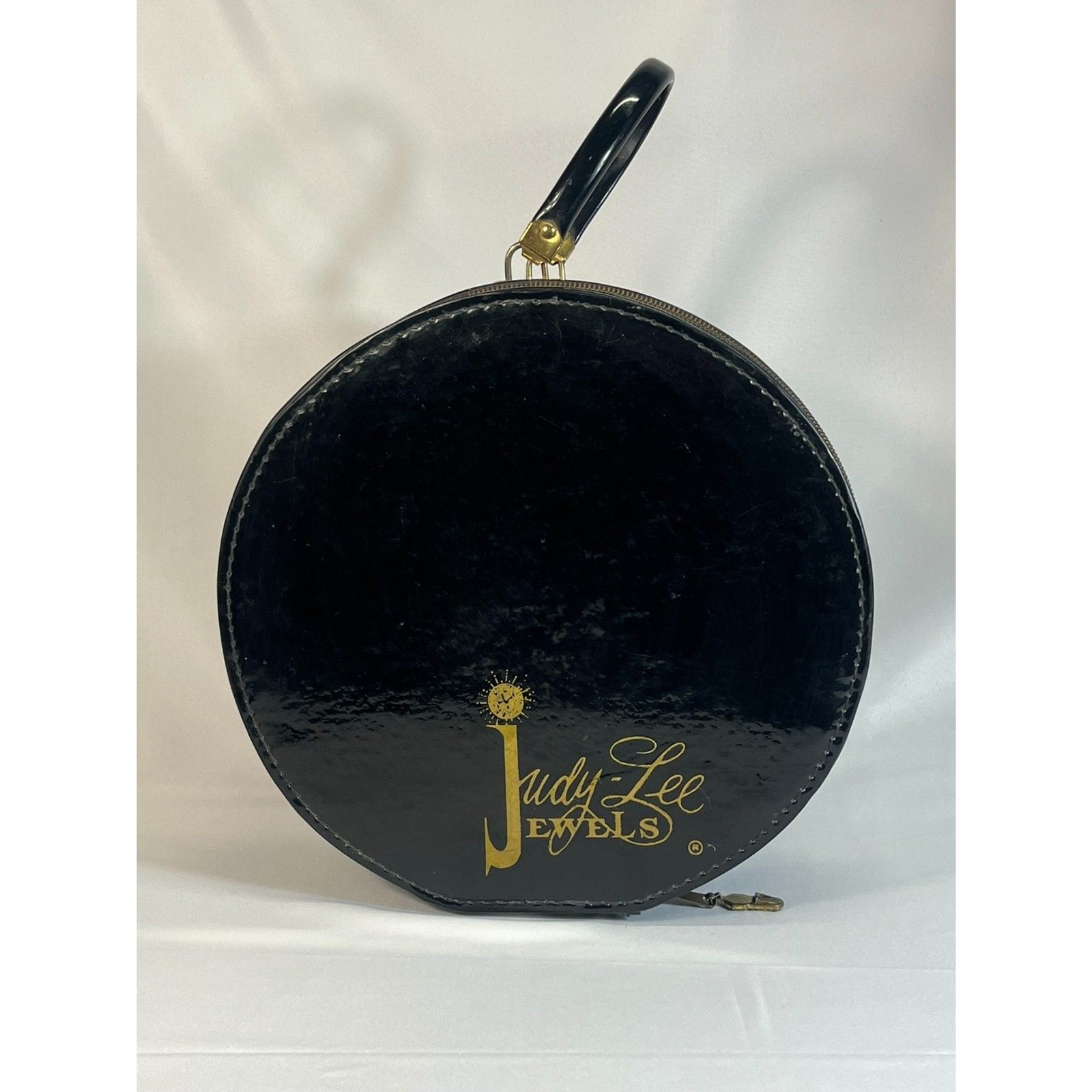 Vintage BIack Round Judy Lee Jewels Case for Jewelry /Storage/ Display Hat Box