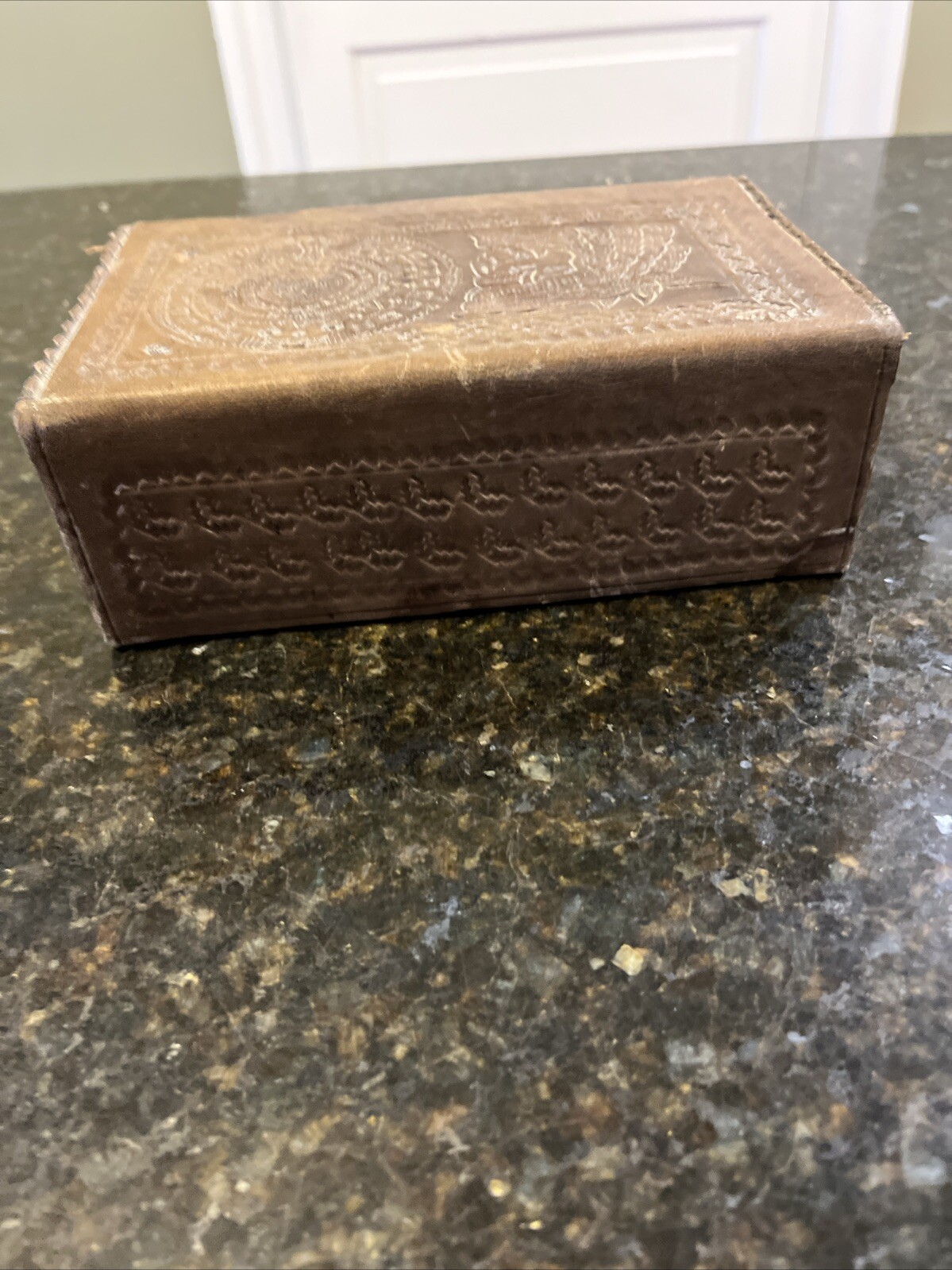 Artmex Vintage Brown Leather Aztec Jewelry Box with snap 8″ long x 5″ wide x 3″