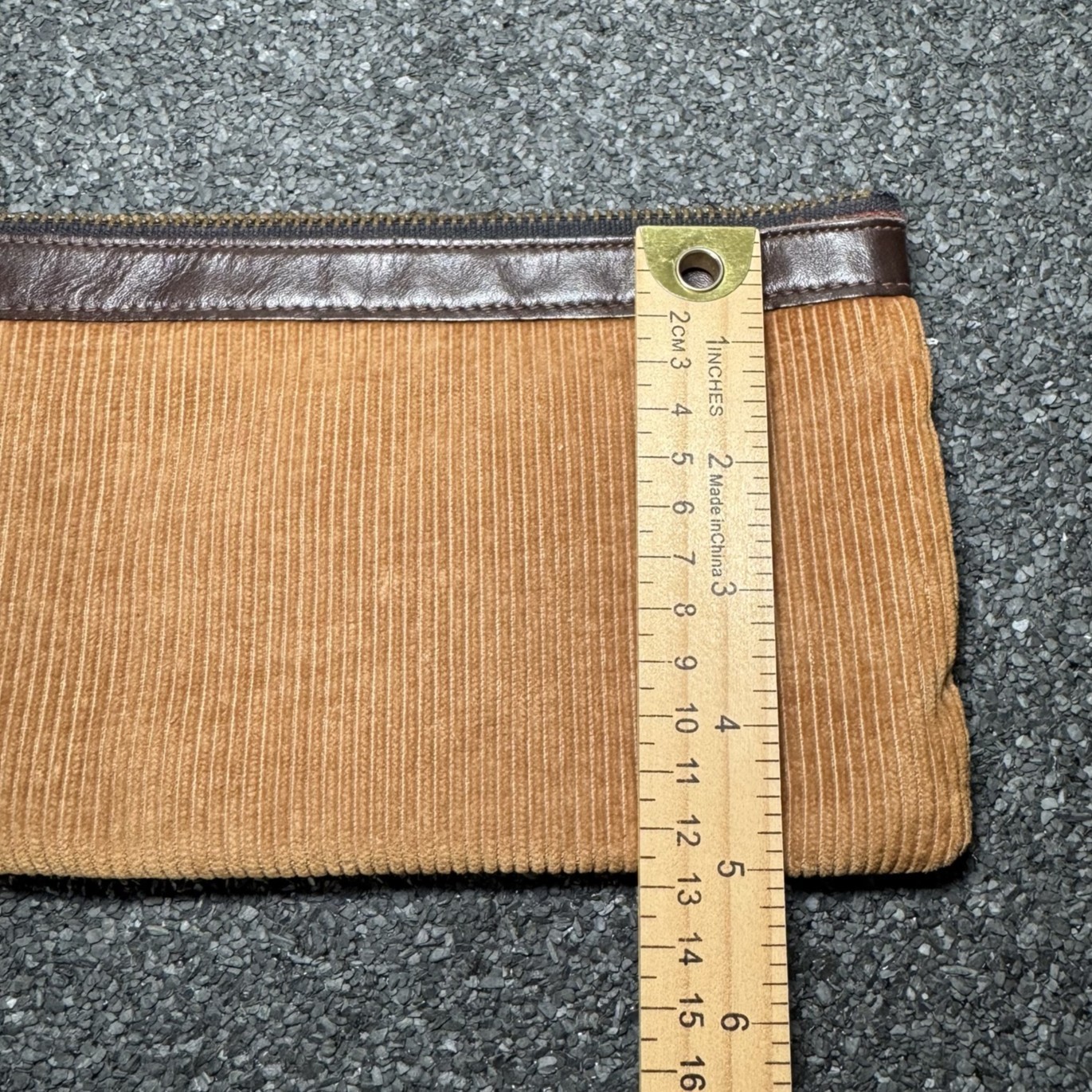 Vintage Corduroy Pouch Talon Zip Multi Travel Case Red Lining Leather Trim 70s