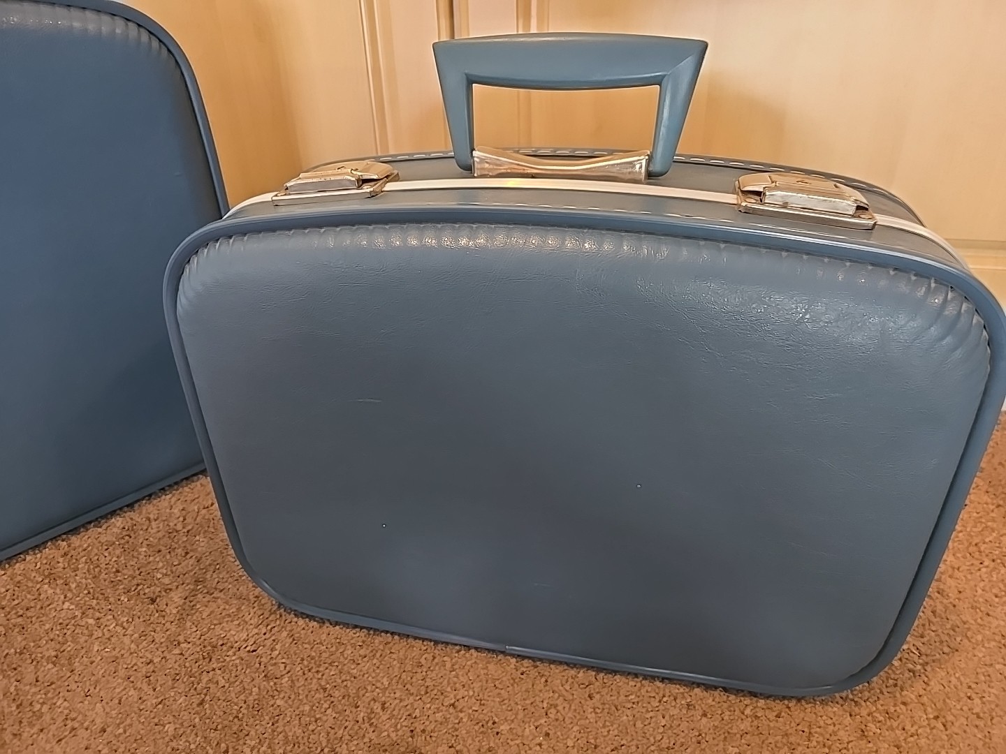 MCM Vintage 1970’s Powder Blue Hard Shell Nesting Luggage Suitcases Set Of 2