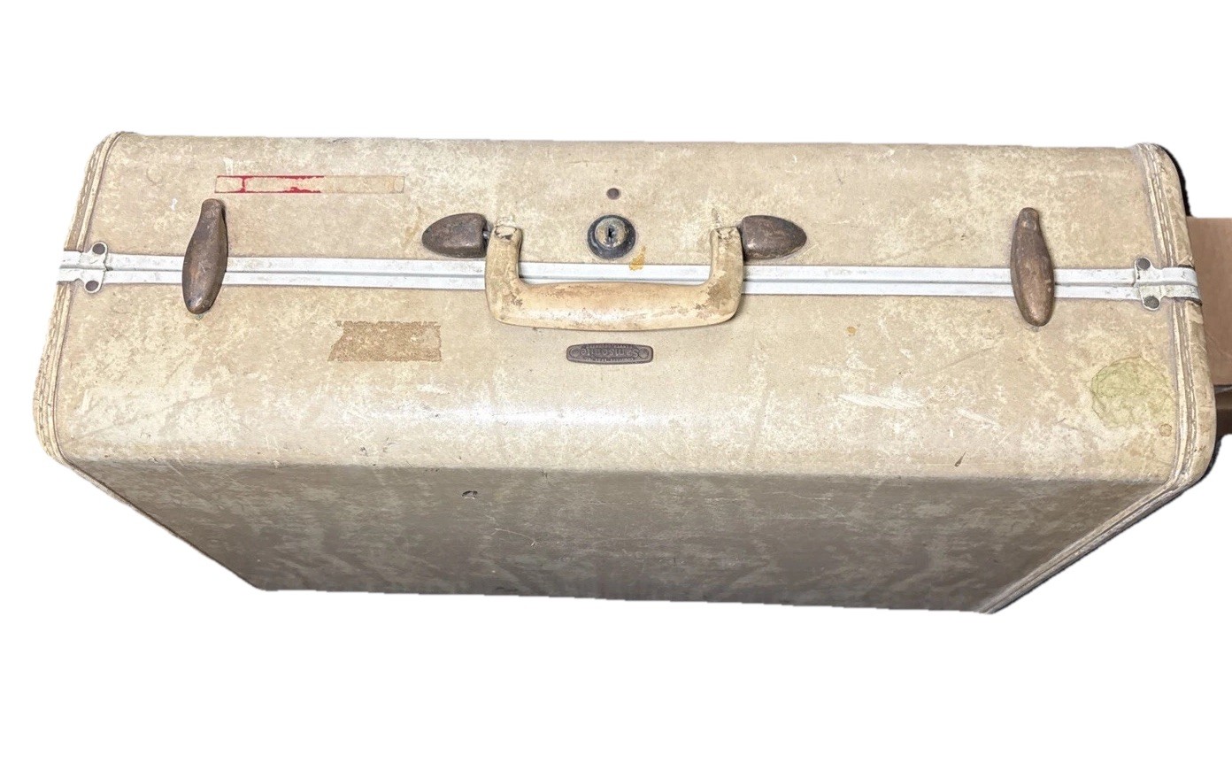 Vintage 1950s Samsonite Schwayder Brothers Marble Cream Hard Suitcase Luggage
