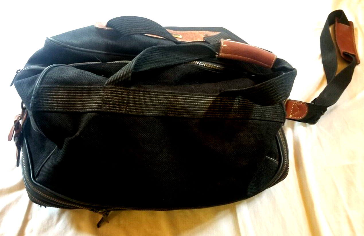 VTG American Tourister Carry On Black Canvas Duffle Bag 19x12x12″ Straps READ