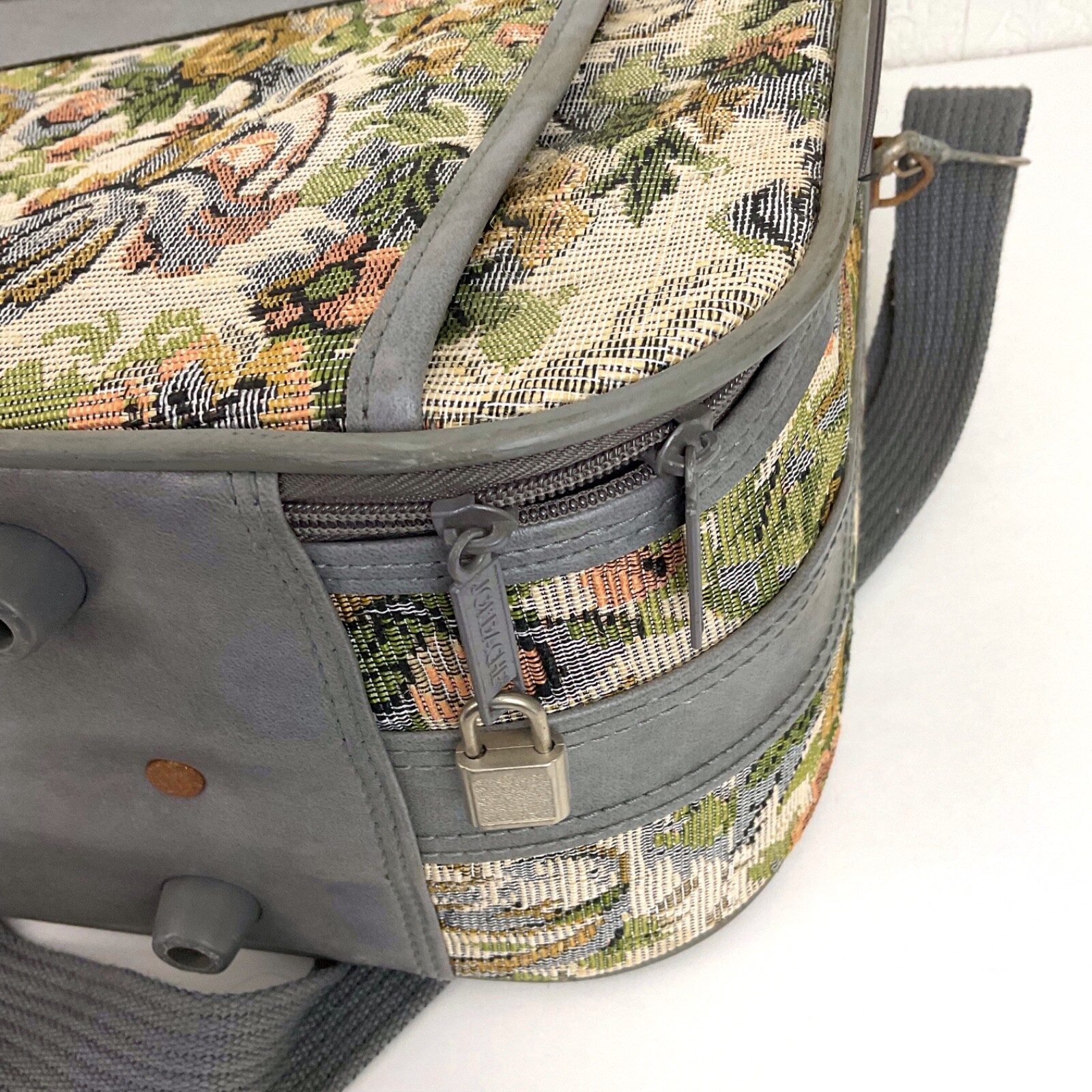 Vintage Jordache floral tapestry carry on suitcase travel bag luggage