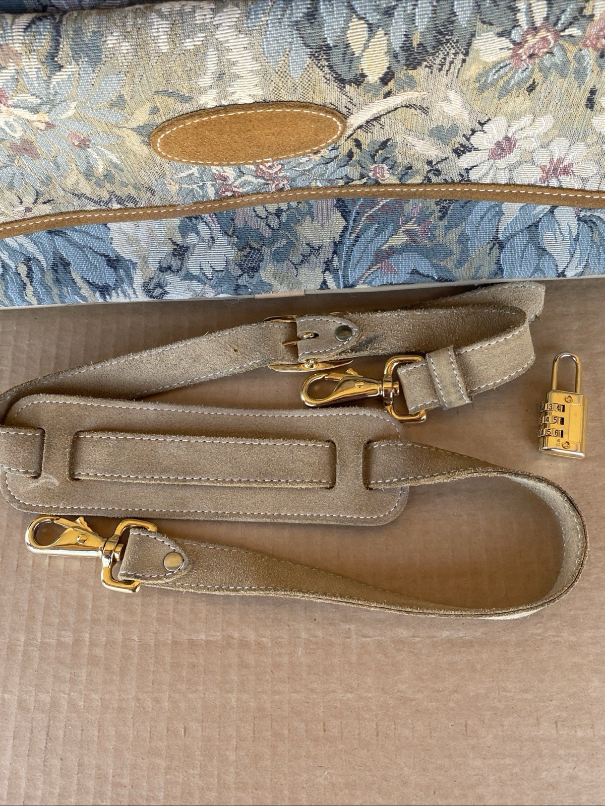 Vintage French Luggage Company Paradise Suede Tapestry Carry On Bag Made in USA