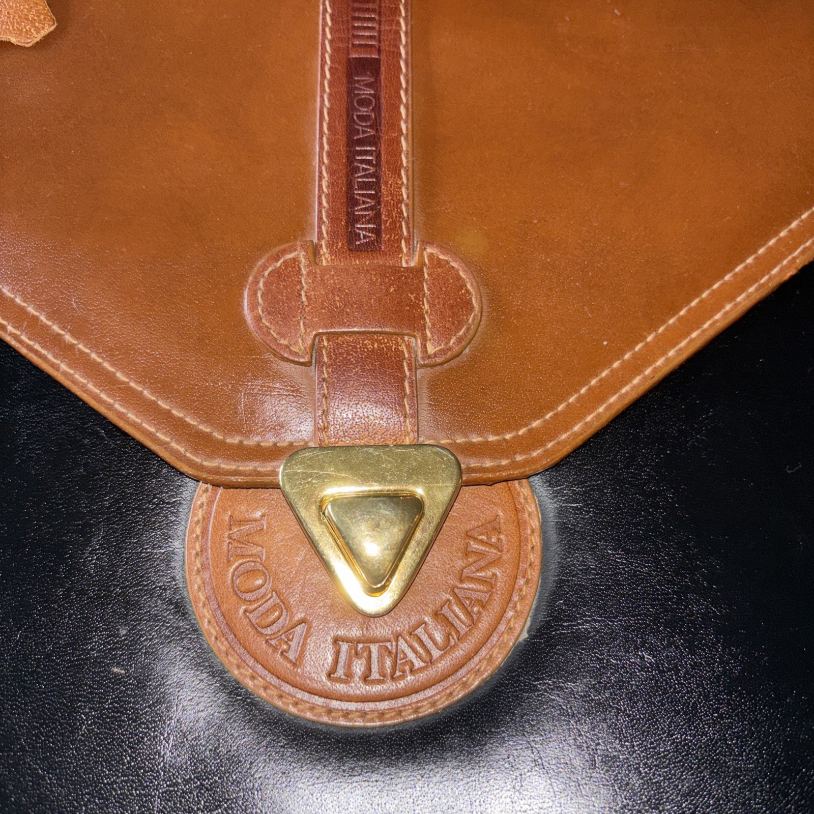Vintage Moda Italiana Leather Briefcase Attache Black Brown Top Handle & Clasp