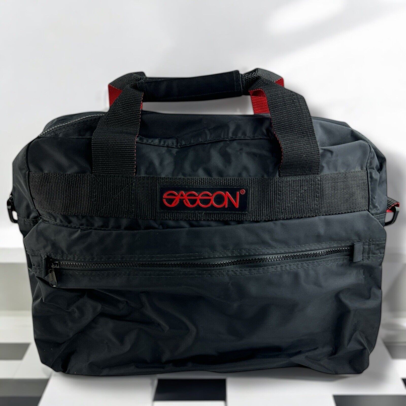 Vintage 80’s Sasson Black Red Retro Logo Travel Overnight Soft Suitcase Book Bag