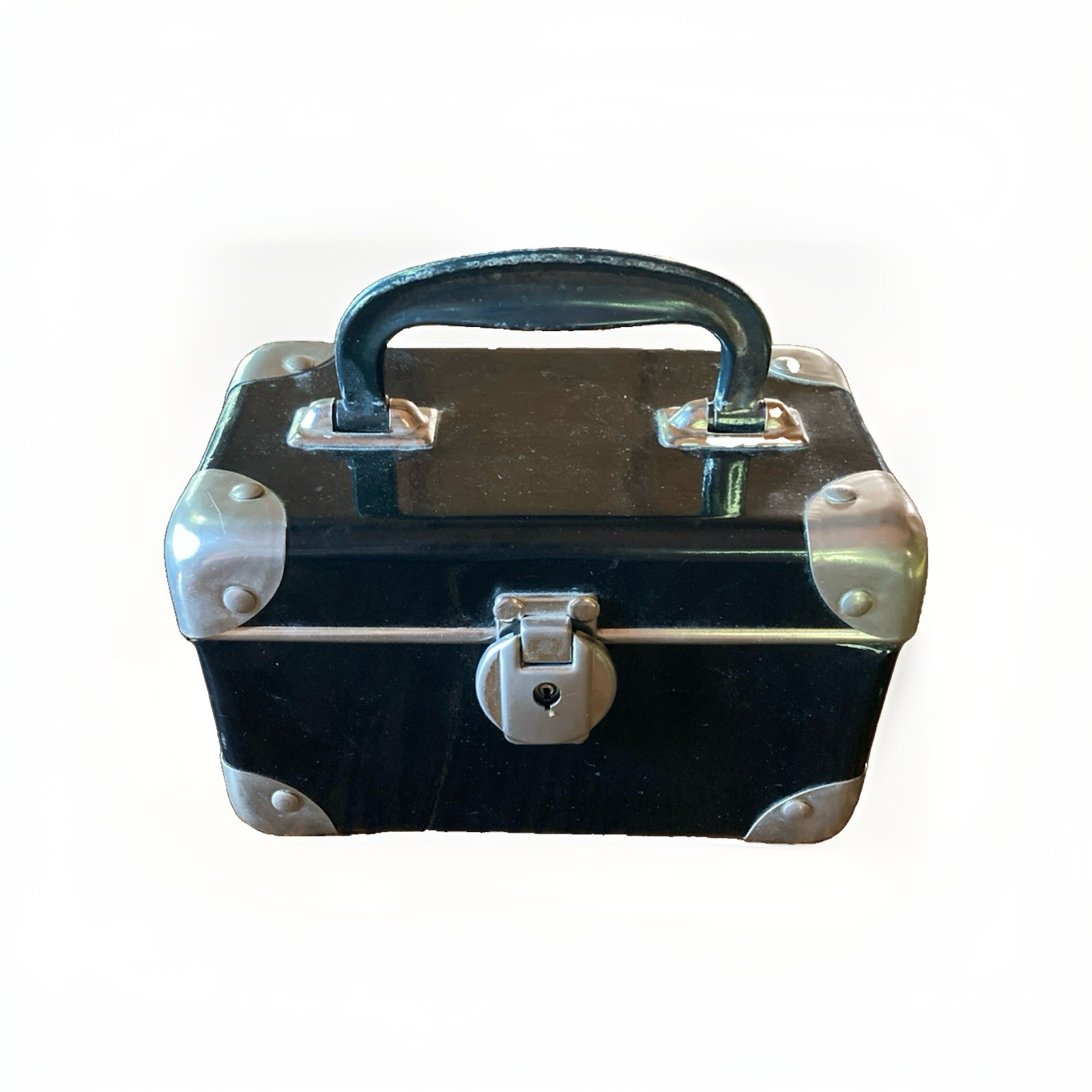 Vintage Hard Black Make Up/travel Case Made In Italy
