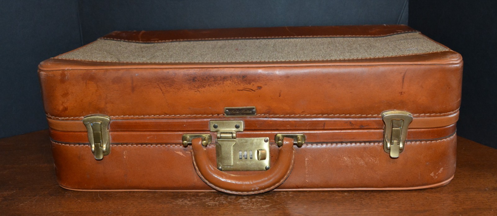 VTG BROOKS BROTHERS Suitcase Leather Tweed Brass CORBIN SESAMEE LOCK