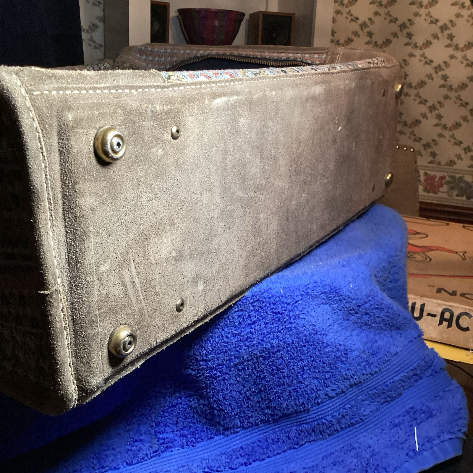 Vintage French Luggage Co. Suitcase Brownish Suede Zip Up 22 Inches Wide
