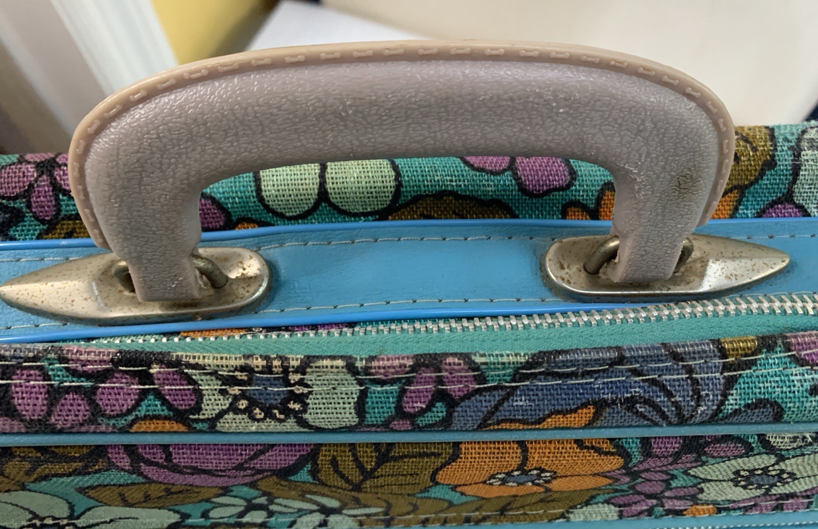 Vintage Grants Retro 60s 70s Floral Flower Suitcase Travel Bag Canvas Case
