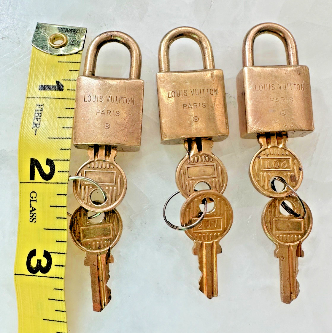 Vintage Louis Vuitton Brass Luggage Lock and Key RARE set of 3