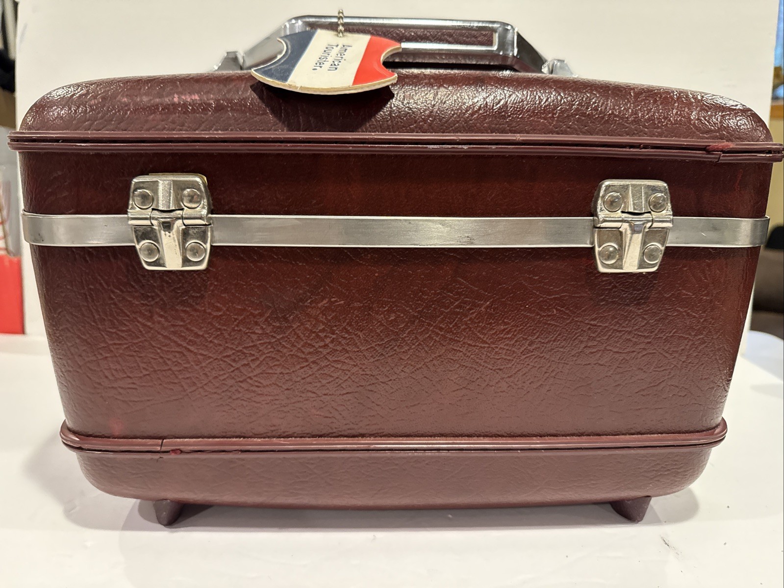Vintage American Tourister Burgundy Train Case Luggage With Tray/Mirror