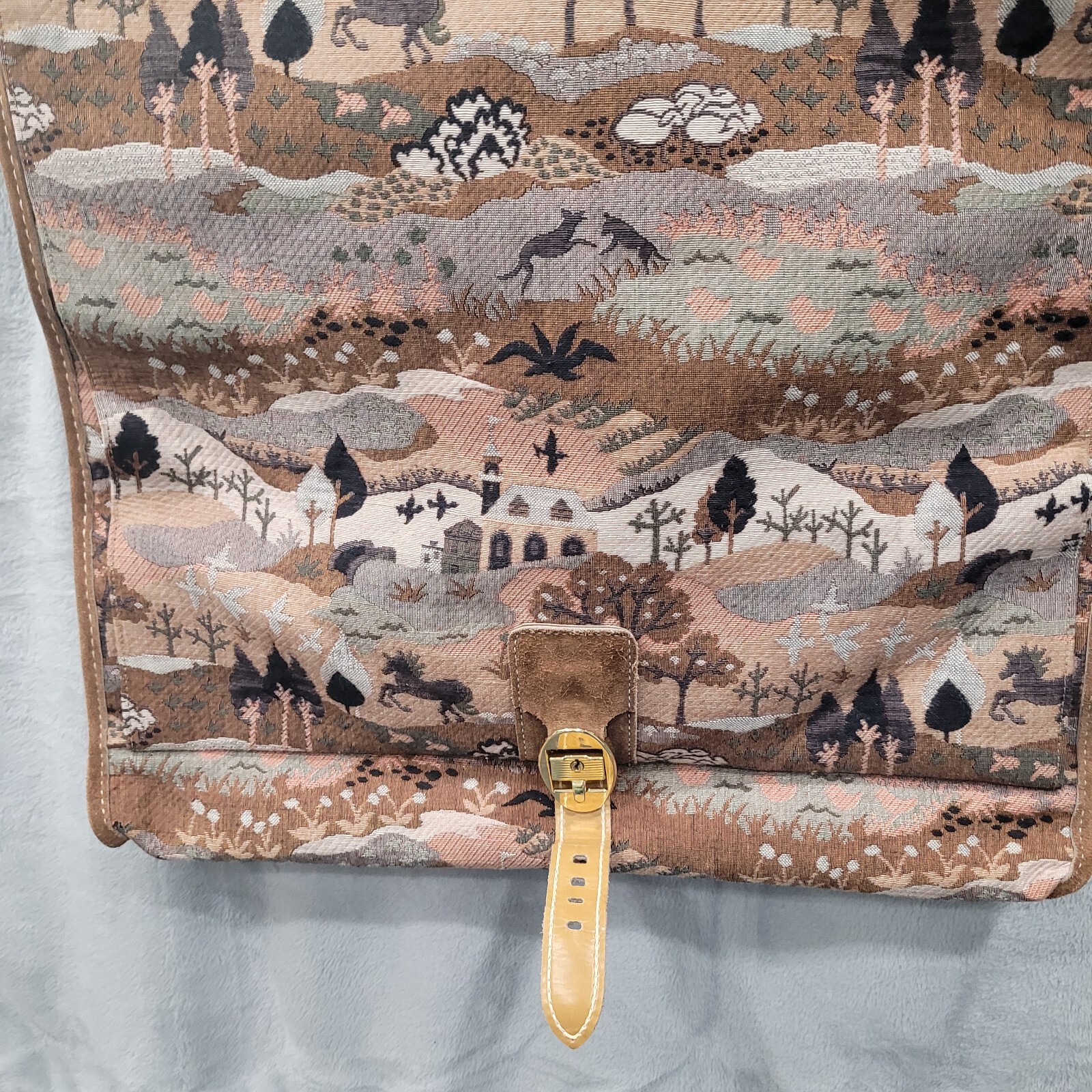 Vintage Garment Bag Embroidered Tapestry Woodsland Animals Scenes