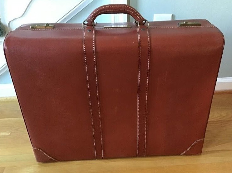 Vintage 1950’s Wardrobe Tray Luggage w/ Key and Hangers Stitched Cowhide