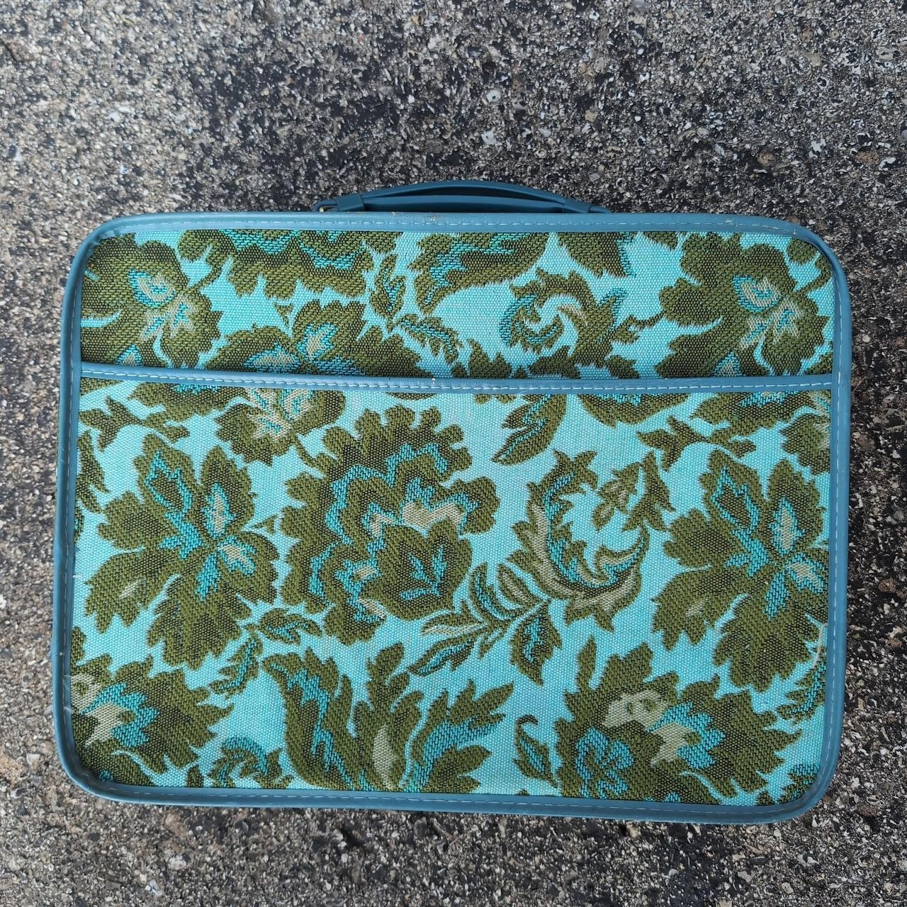Blue and green vintage floral print suitcase carry on luggage 60s MCM