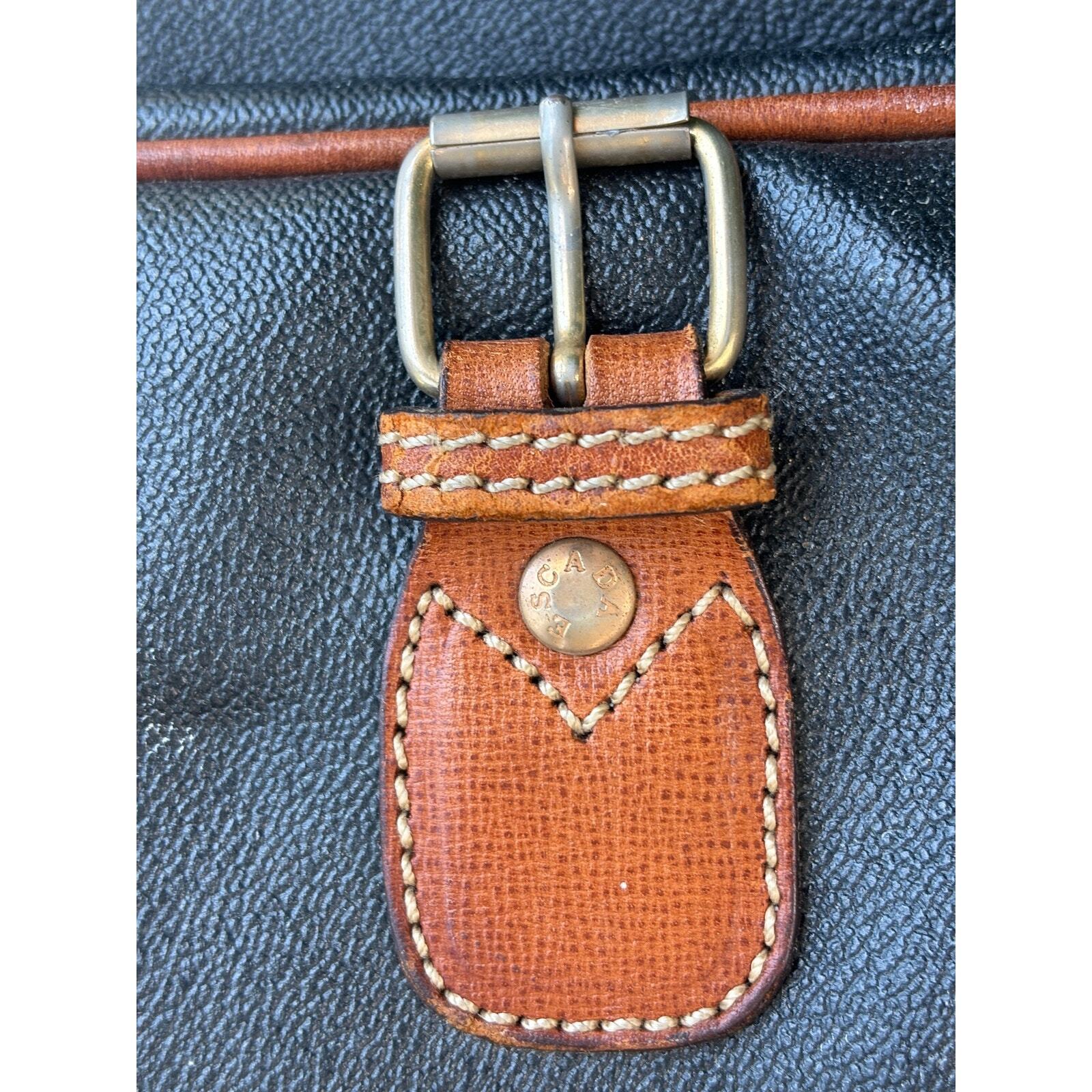 Vintage ESCADA Two Tone Folding Garment Bag Navy Tan Brass
