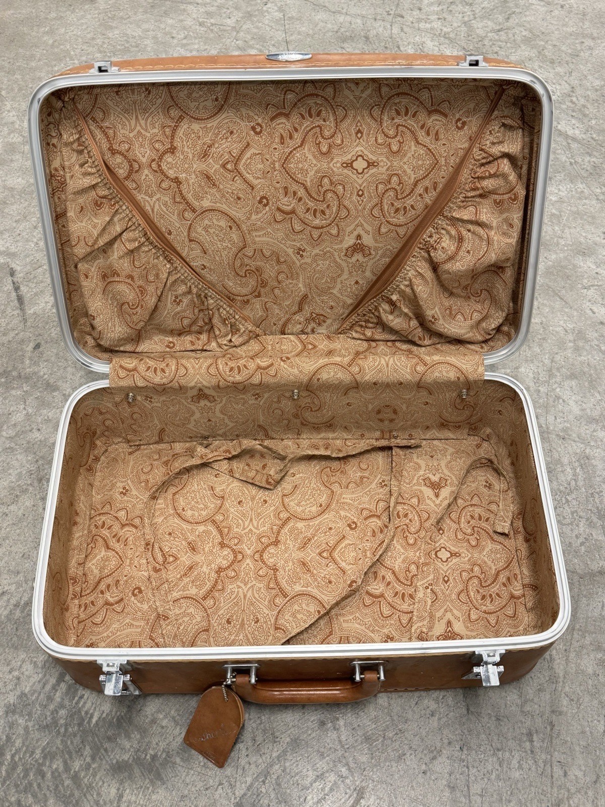 Vintage MCM Sears Featherlite Brown Pullman Suitcase
