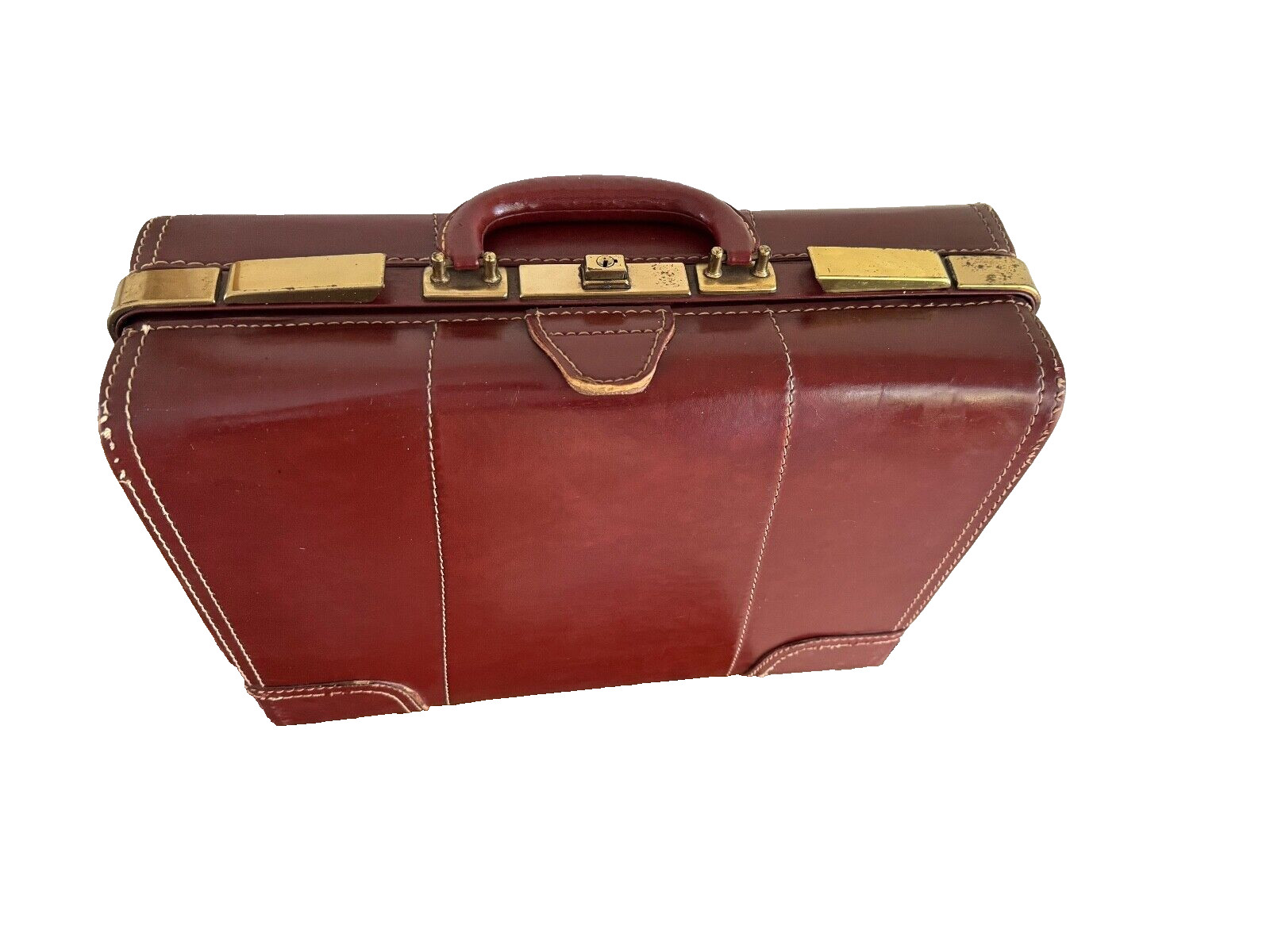 Vintage Suitcase Luggage Brown Cowhide Leather Dual Compartments