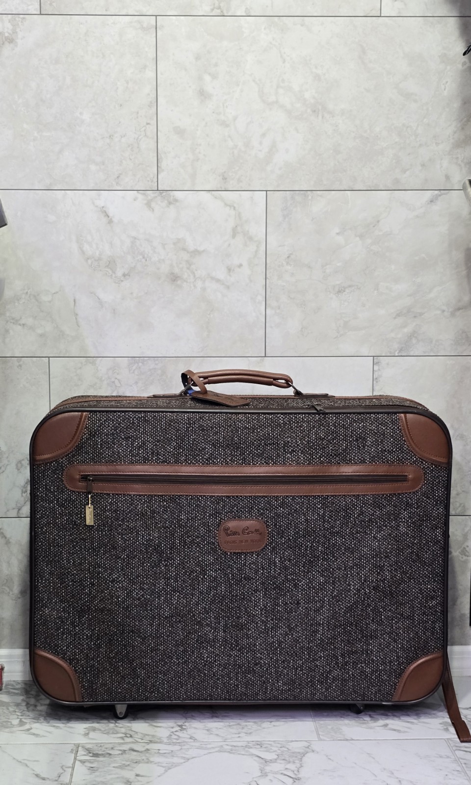 Vintage Pierre Cardin Brown Genuine Leather Trim Luggage Bag H Rosenfeld Inc 07
