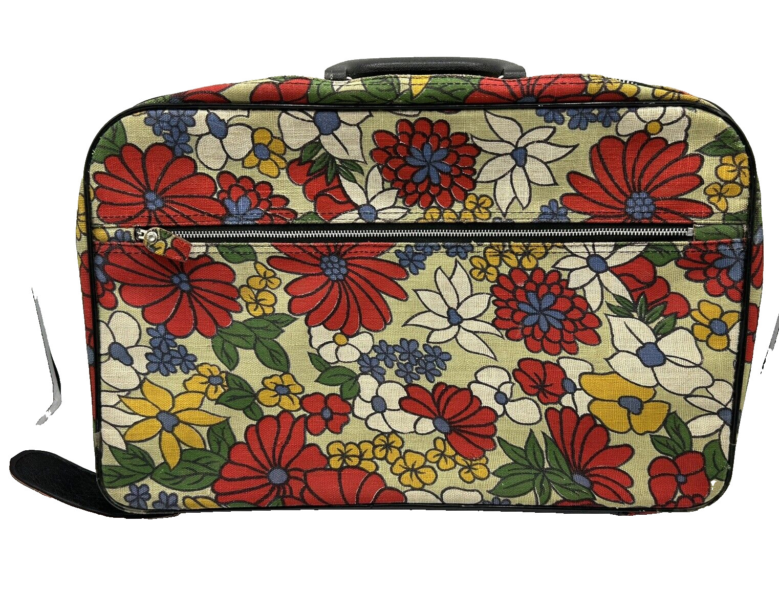 K-Line 16″ Carryon Canvas Footed Suitcase Luggage Red Flowers Zipper Locks