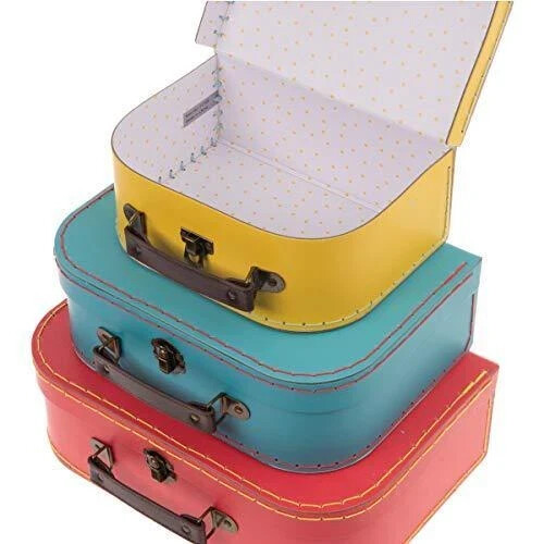 Jewelkeeper Paperboard Vintage Suitcase – Set of 3 Decorative Vintage Luggage –