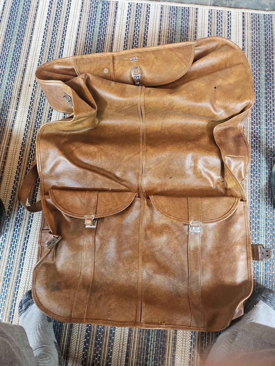 Vintage American Tourister Garment Bag Marbled Brown Faux Leather Luggage
