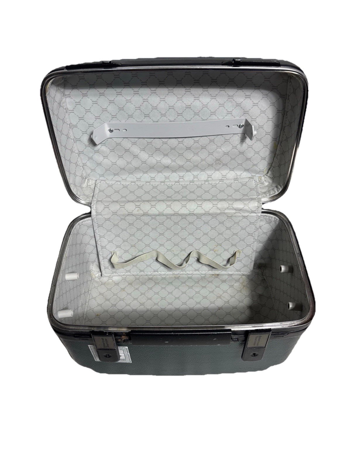 American Tourister Blue Train Case Hard Shell Cosmetic Suitcase Vtg