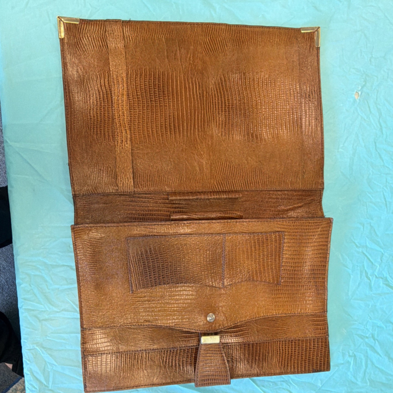 Vintage lizard skin Portfolio Document Case, Zip & Push Lock, Compartments