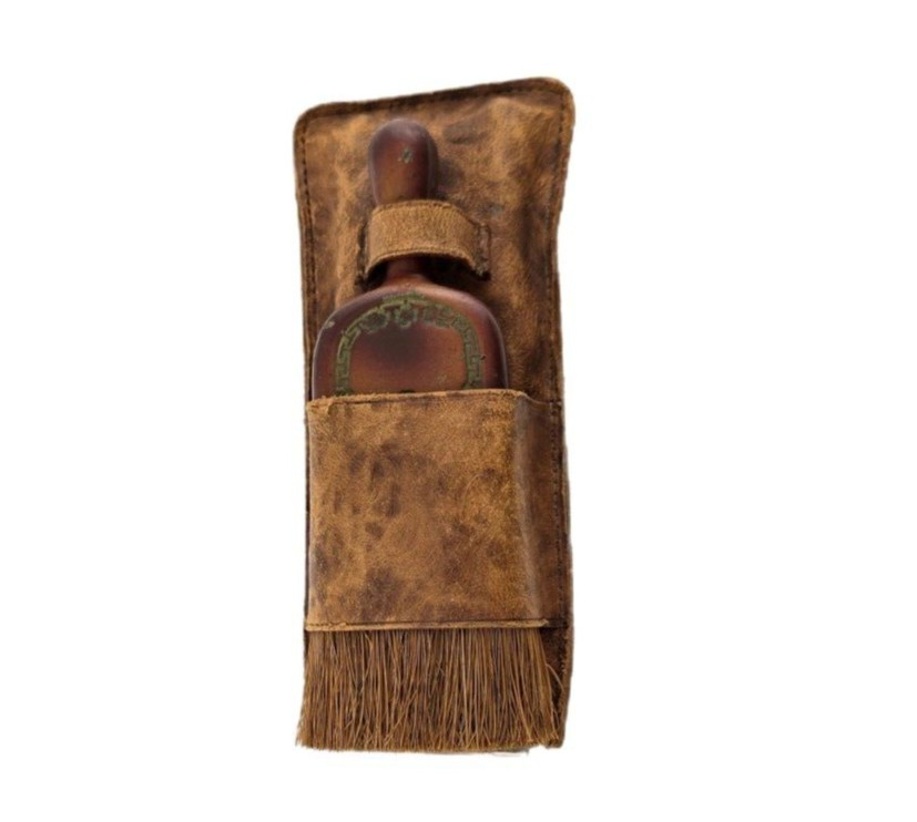 Vintage Mens Travel Kit Handheld Horsehair Brush Folding Hanger Leather Cover