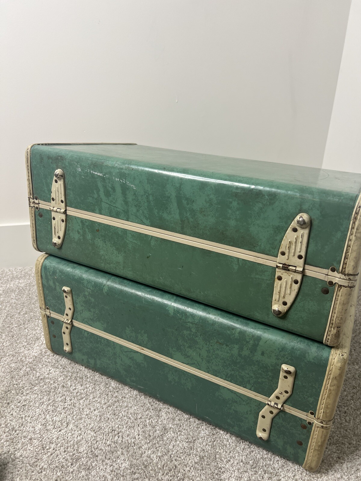 Vintage Samsonite Bermuda Green Marble 2 Piece Luggage Set 17.5” & 13”