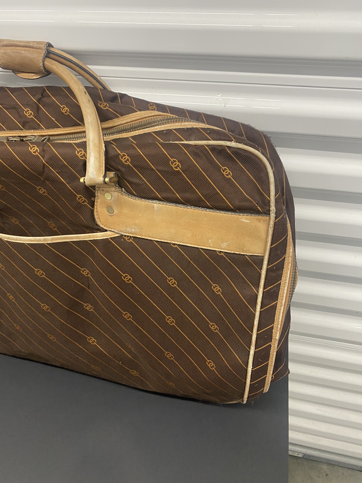 Vintage Gucci GG Monogram Canvas Leather Luggage Bag