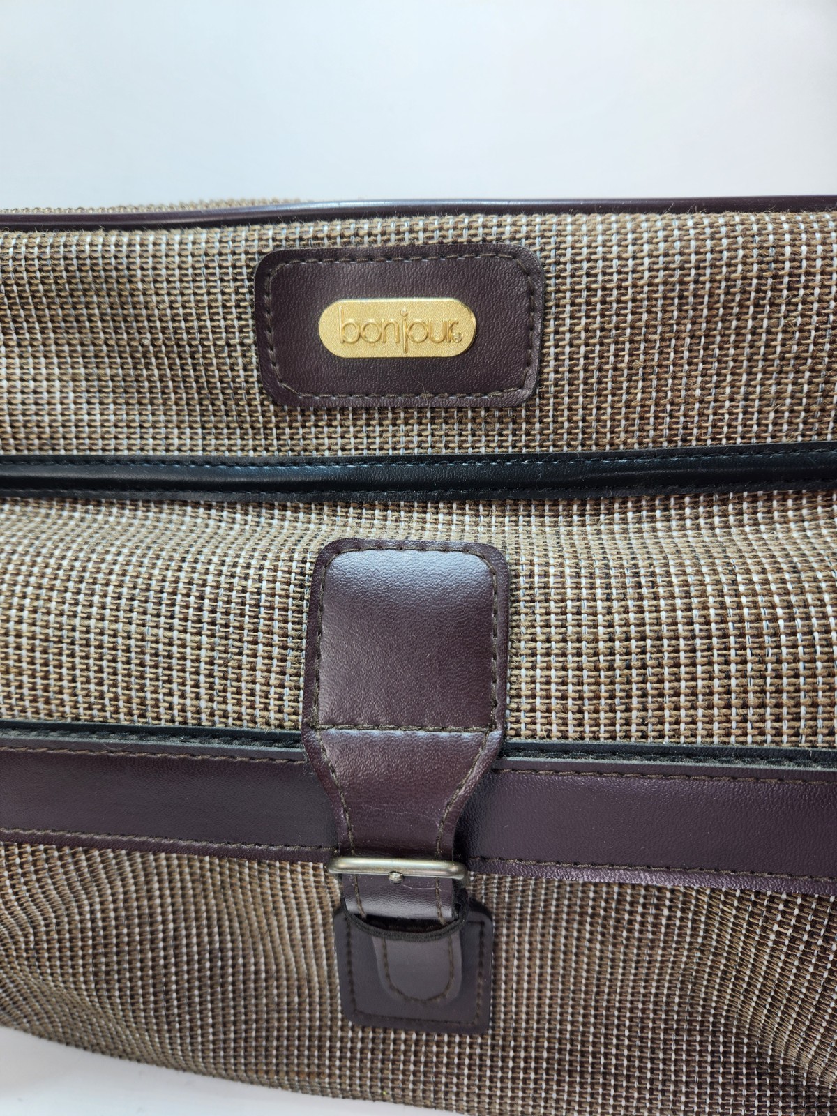 Vintage Bonjour Brown Tweed Carry-On Overnight Travel Bag