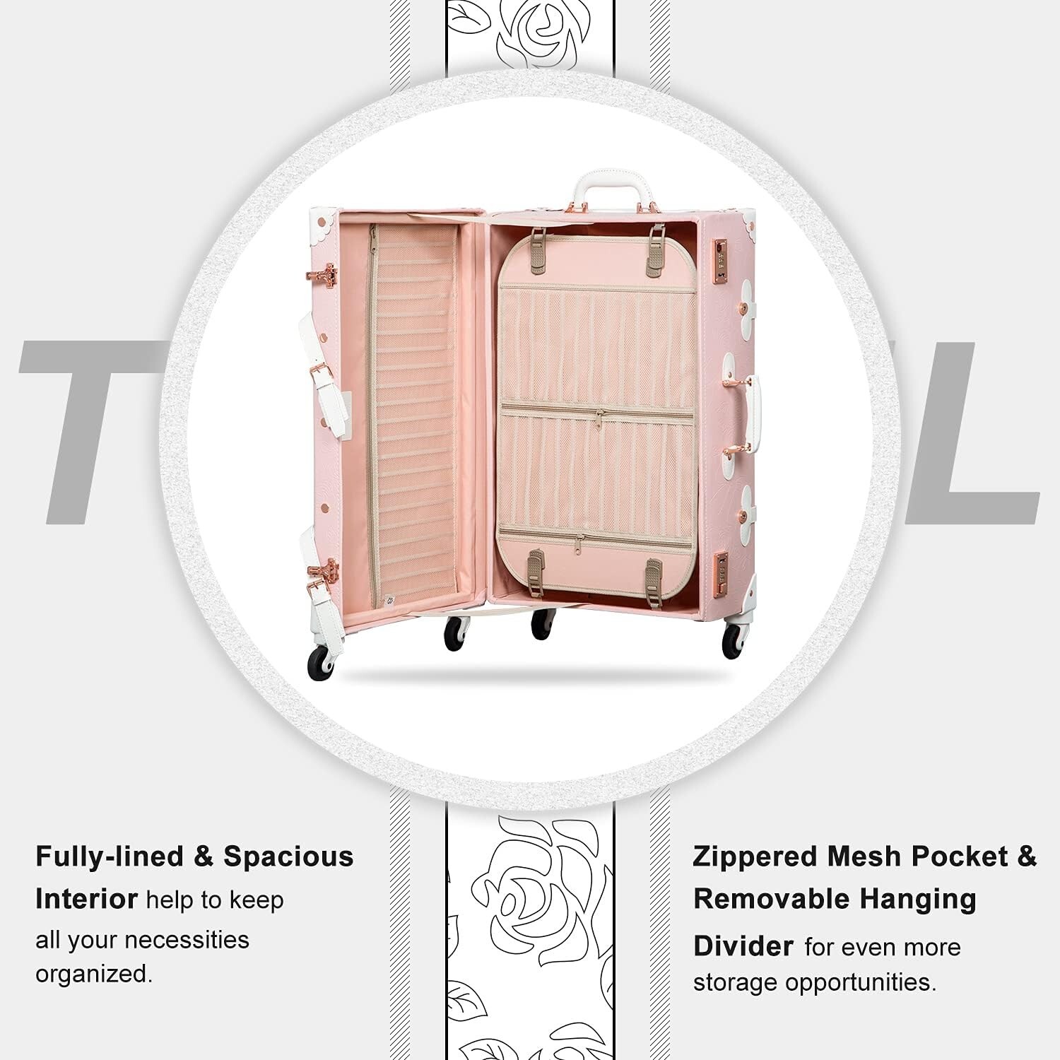 3 Piece Vintage Luggage Women Suitcase Carry On Cosmetic Train Bag 26″+20″+12″