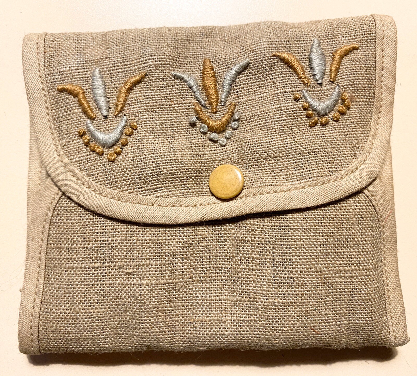 VINTAGE TRAVEL CLOTHING CLOTHES LINE PINS LINEN EMBROIDERED POUCH NEVER USED