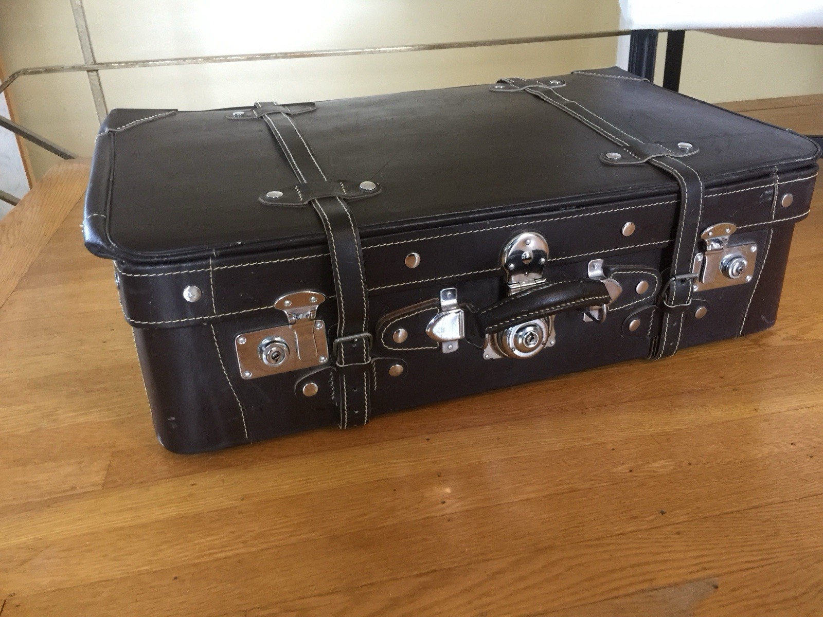 Vintage Leather Suitcase With Strapping Travel MCM 1960’s China EUC