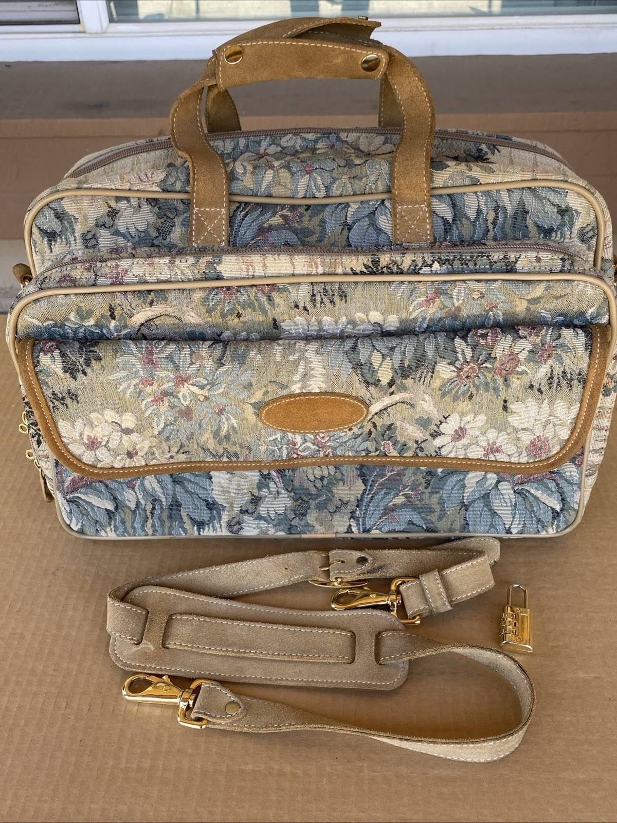 Vintage French Luggage Company Paradise Suede Tapestry Carry On Bag Made in USA