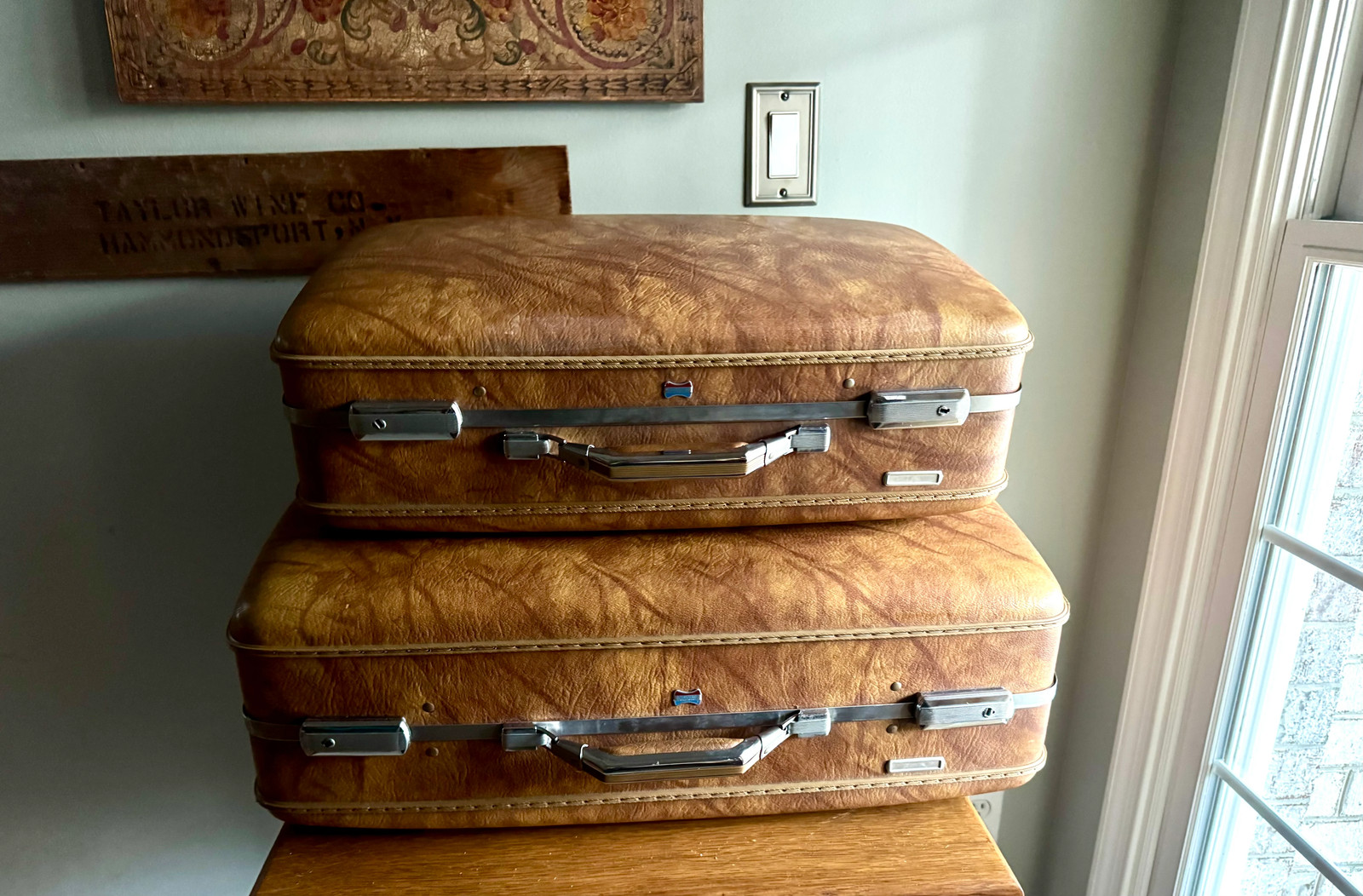 Vtg Pair of Nesting Brown Marble Suitcases | 1970’s American Tourister Suitcase