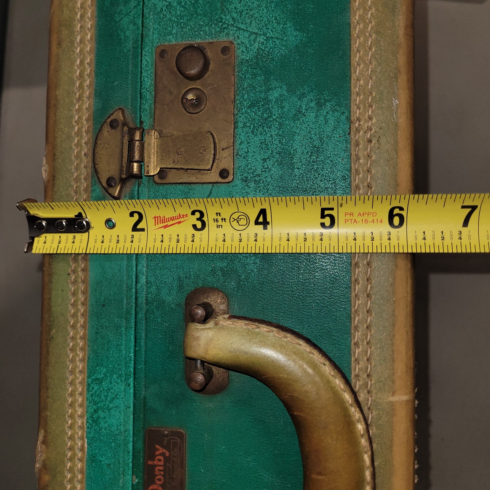 Vintage MJ Belgrad DONBY Suitcase Green w/ Gold Satin? insides 18 x 12.5 x 6